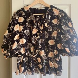 Ulla Johnson Nadya Floral Print Cotton puff sleeves